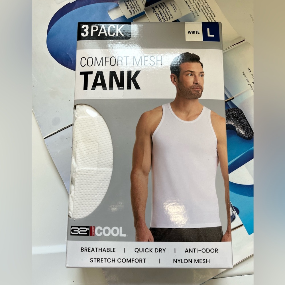 32 Degrees Cool Mesh Tank 3-Pack Mens white Anti-Odor Comfort NEW S/M/L
